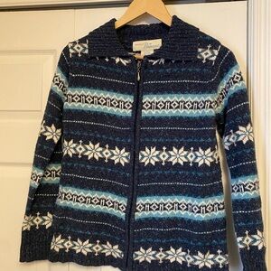 Vintage Grandmacore Snowflake Pattern Zip Sweater